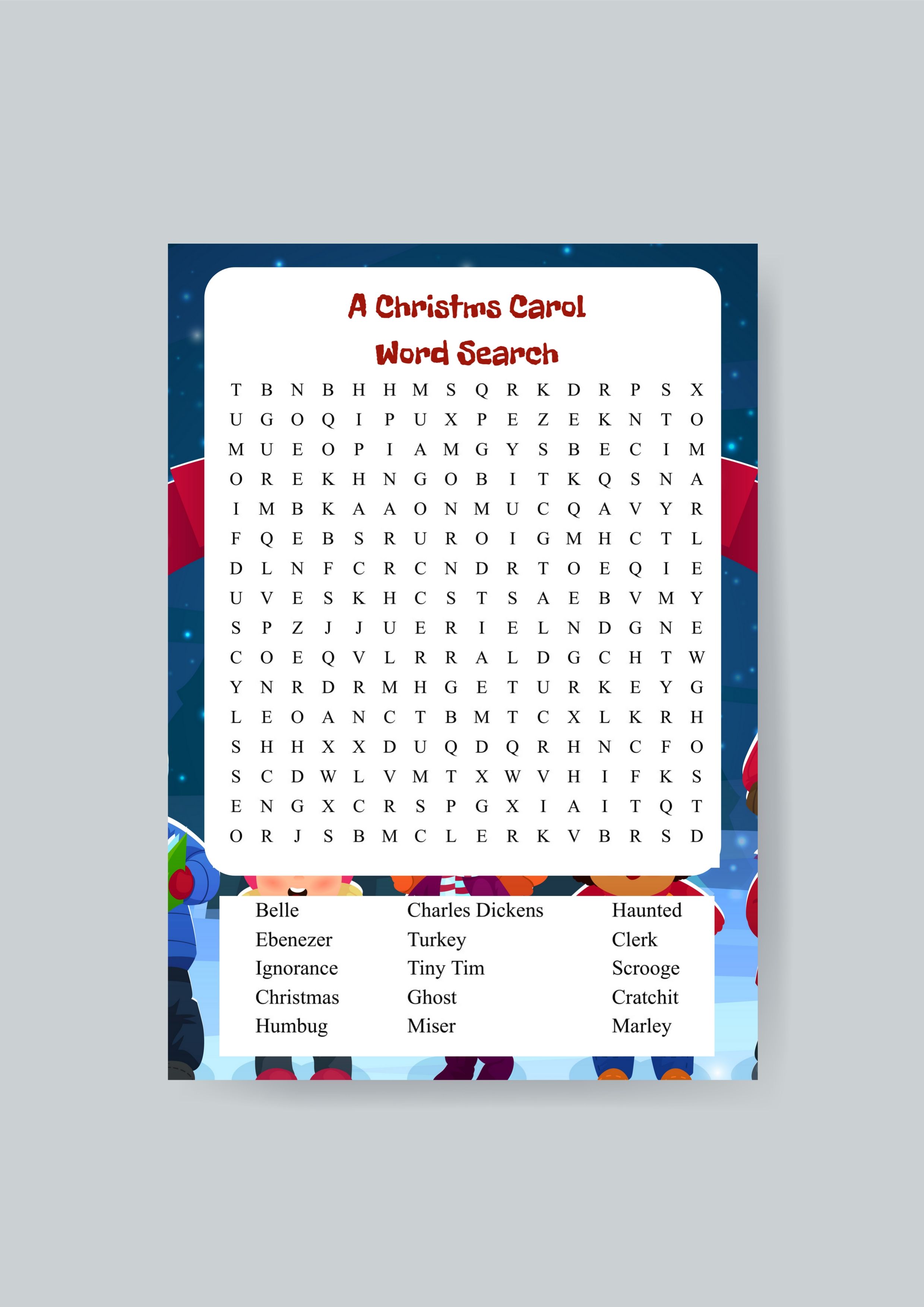 a christmas carol word search printable - shark printables